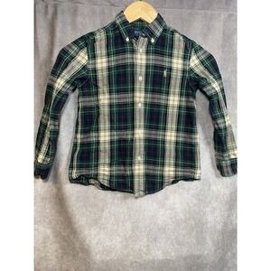EUC Polo Ralph Lauren Blue Green Boys Plaid Button Up Shirt Size 6